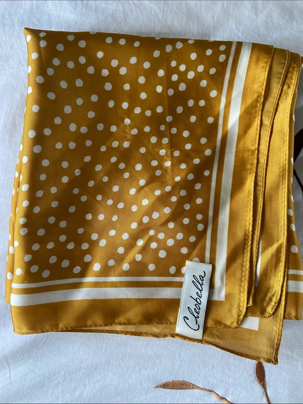 Cleobella Mustard Yellow Polka Dot Square Scarf Bandana Like New